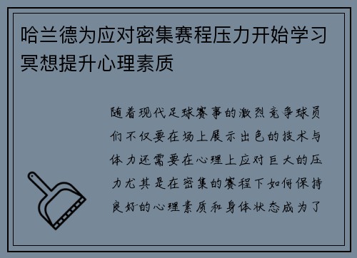 哈兰德为应对密集赛程压力开始学习冥想提升心理素质